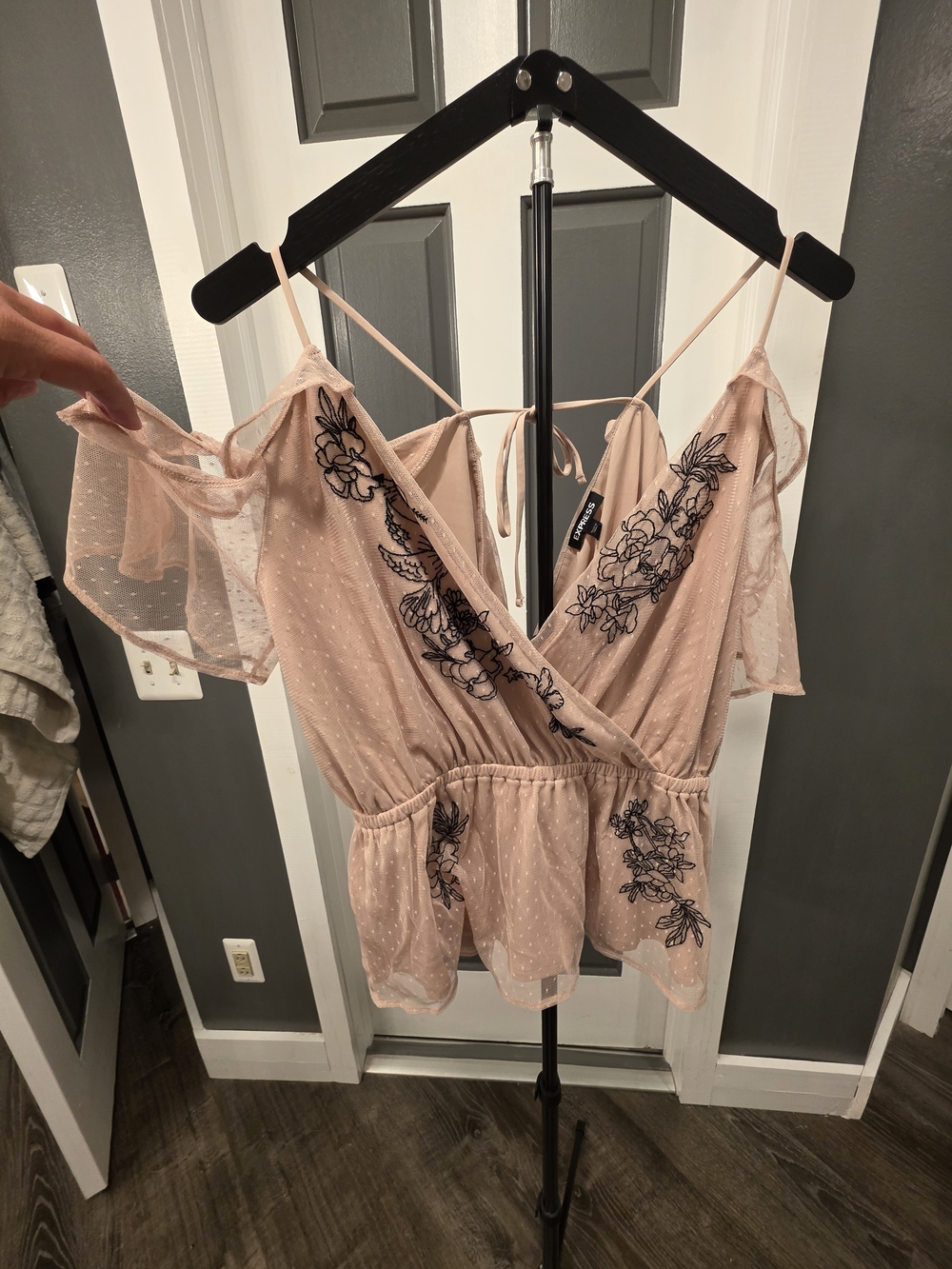 Express Blush Pink Cold-Shoulder Embroidered Peplum Top